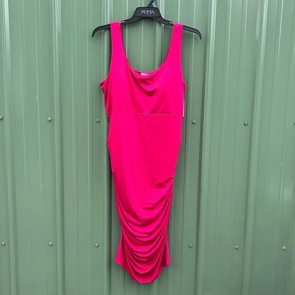 Sofia Womens Body Sculpting Ruched Tank Dress, Below Knee Length Size XXXL